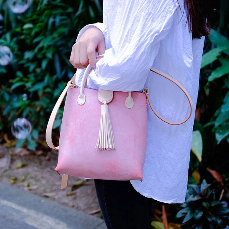 Handmade Leather Womens Handbag Shoulder Bag Crossbody Purse Tassels for Women