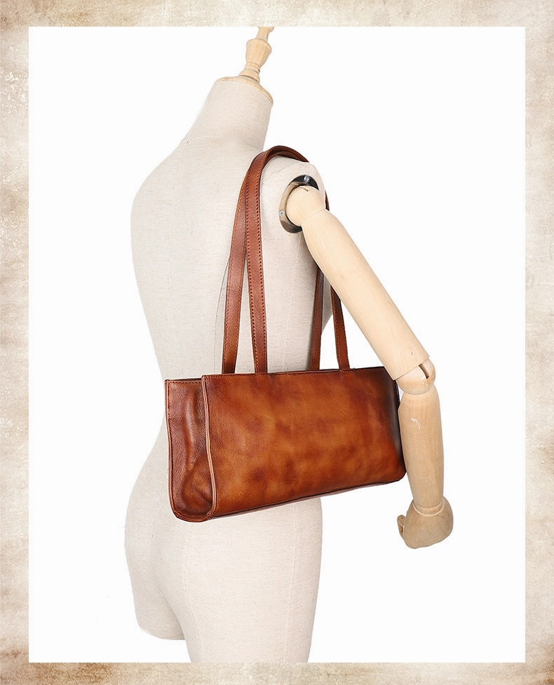 Handmade Leather Womens Vintage Baguette Bag Best Baguette Shoulder Bag Crossbody Purses for Ladies