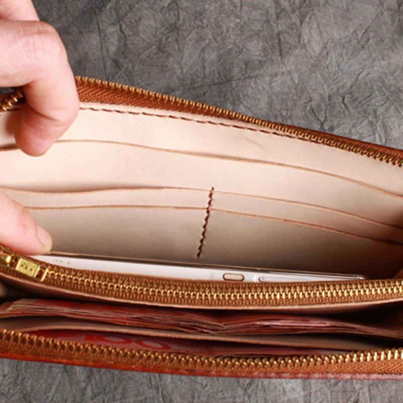 Handmade Leather Wristlet Wallet Mens Long Wallet Cool Long Clutch Wallet for Men