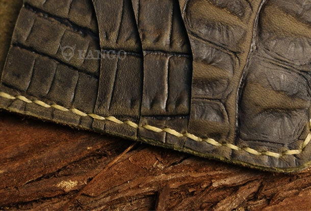 Handmade long leather wallet crocodile zipper leather clutch wallet for men