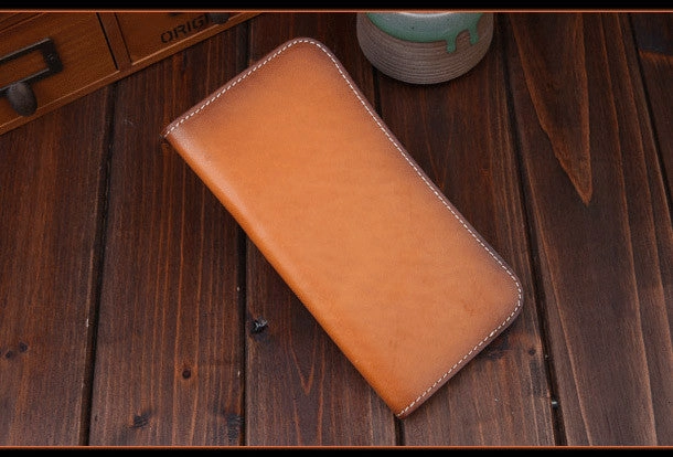 Handmade long wallet leather men brown vintage clutch wallet for men