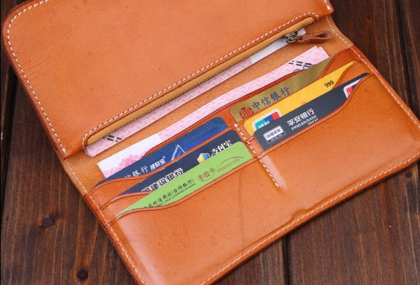 Handmade long wallet leather men brown vintage clutch wallet for men