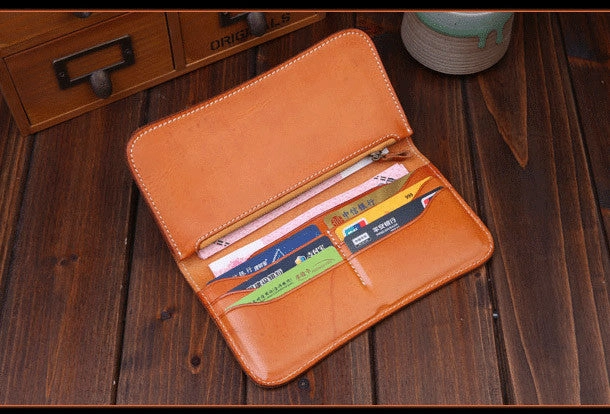 Handmade long wallet leather men brown vintage clutch wallet for men