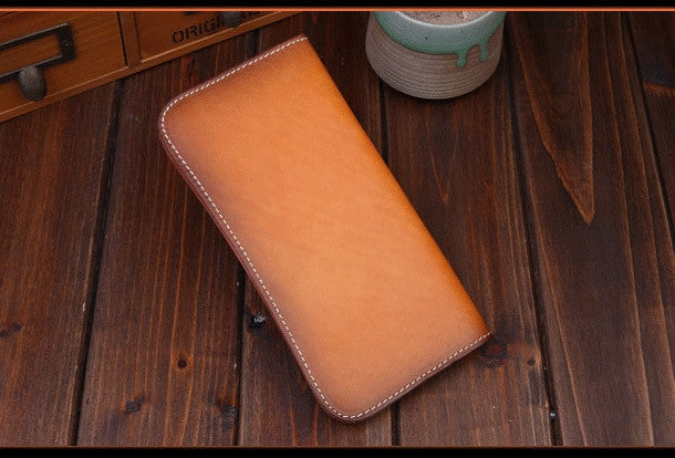 Handmade long wallet leather men brown vintage clutch wallet for men