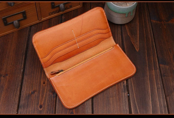 Handmade long wallet leather men brown vintage clutch wallet for men
