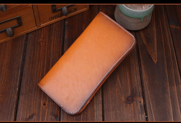 Handmade long wallet leather men brown vintage clutch wallet for men
