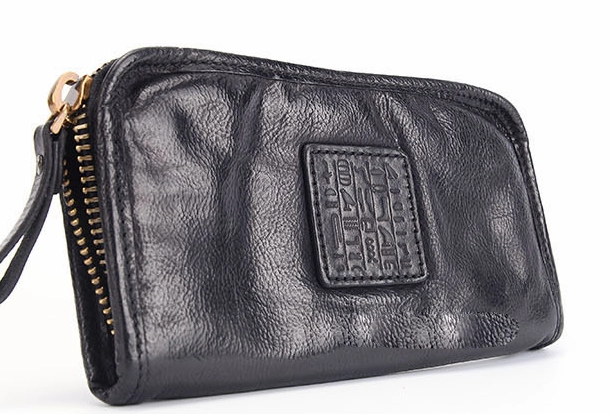 Handmade long wallet leather men phone zip clutch vintage wallet for men