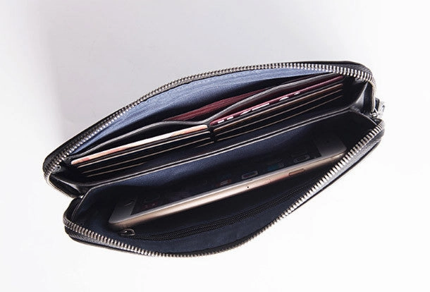 Handmade long wallet leather men phone zip clutch vintage wallet for men