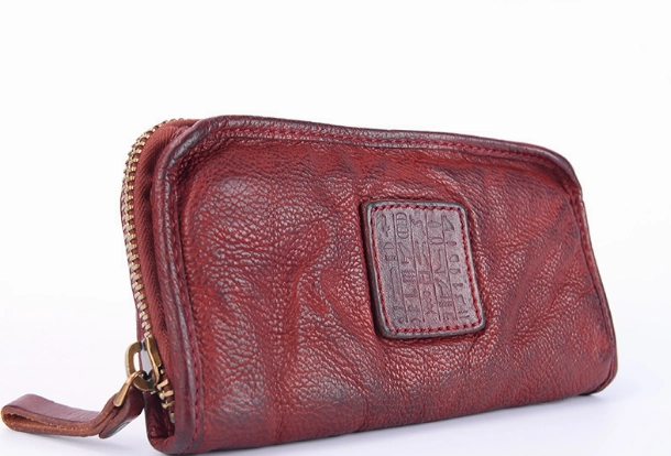 Handmade long wallet leather men phone zip clutch vintage wallet for men