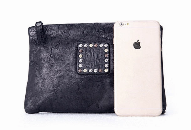 Handmade long wallet leather men phone zip clutch vintage wallet for men