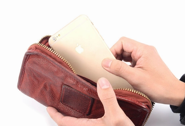 Handmade long wallet leather men phone zip clutch vintage wallet for men