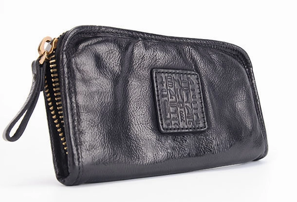 Handmade long wallet leather men phone zip clutch vintage wallet for men