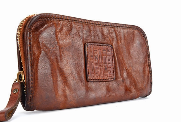Handmade long wallet leather men phone zip clutch vintage wallet for men