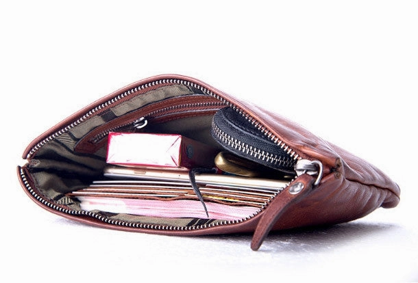 Handmade long wallet leather men phone zip clutch vintage wallet for men