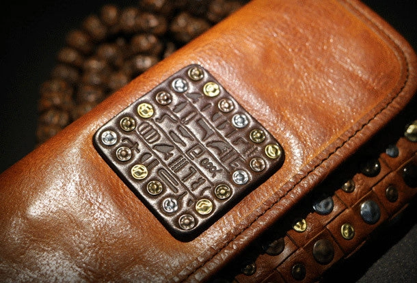Handmade long wallet leather men rivet clutch vintage wallet for men
