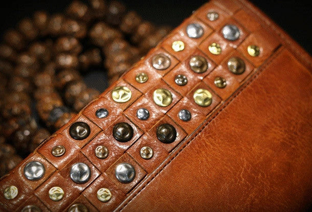 Handmade long wallet leather men rivet clutch vintage wallet for men