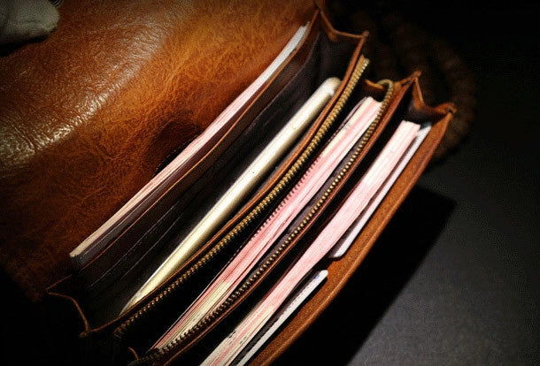 Handmade long wallet leather men rivet clutch vintage wallet for men