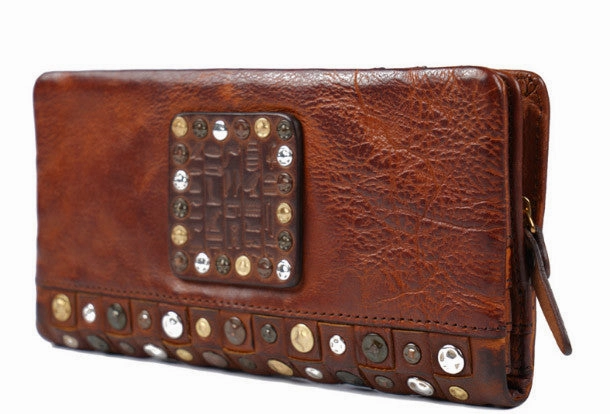 Handmade long wallet leather men rivet clutch vintage wallet for men
