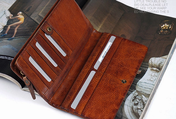 Handmade long wallet leather men rivet clutch vintage wallet for men