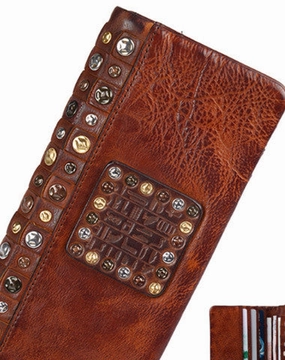 Handmade long wallet leather men rivet clutch vintage wallet for men