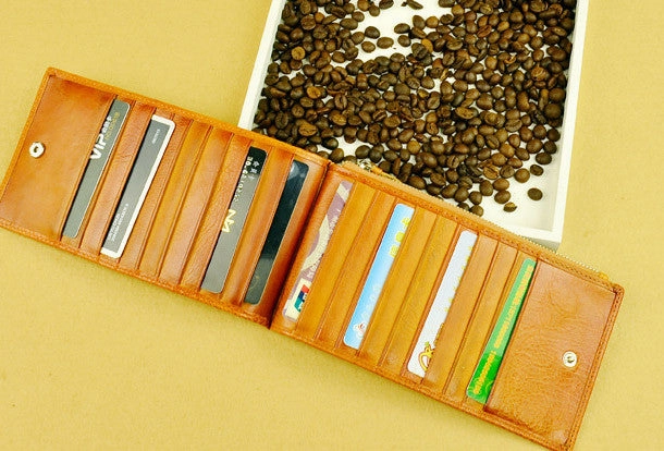 Handmade long wallet leather zip men brown Black vintage clutch card wallet for men