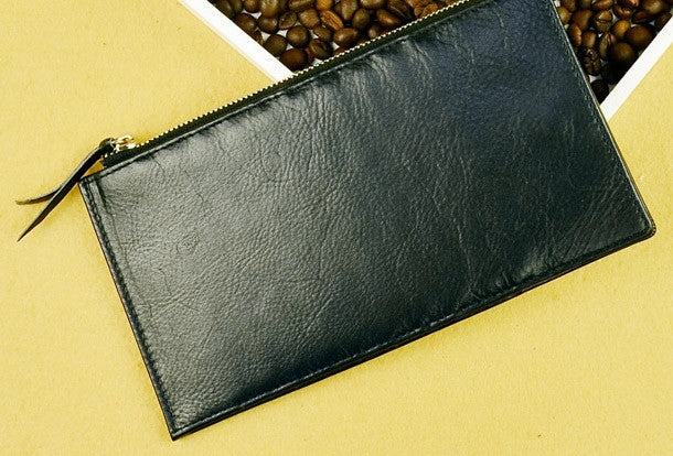 Handmade long wallet leather zip men brown Black vintage clutch card wallet for men