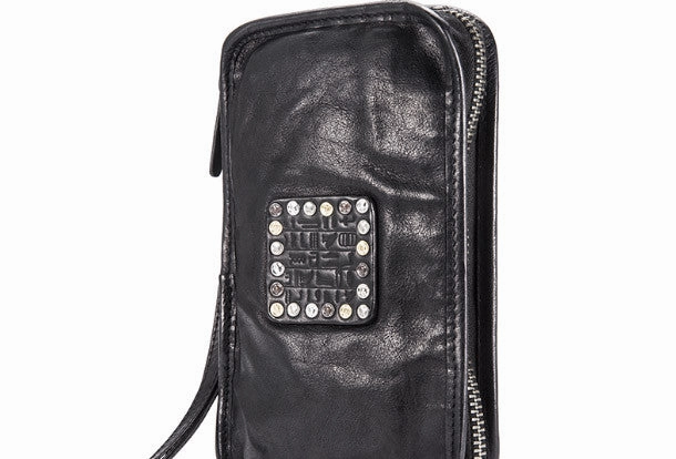 Handmade long wallet rivet leather men phone clutch vintage wallet for men