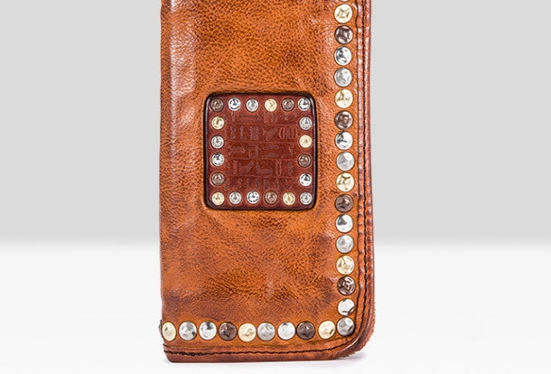 Handmade long wallet rivet leather men phone clutch vintage wallet for men
