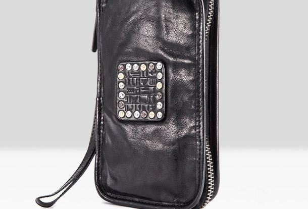 Handmade long wallet rivet leather men phone clutch vintage wallet for men