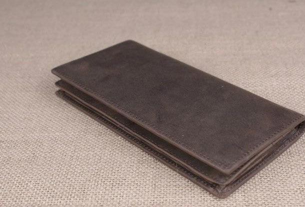 Handmade men leather long wallet Vintage bifold dark brown wallet clutch purse