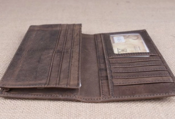 Handmade men leather long wallet Vintage bifold dark brown wallet clutch purse