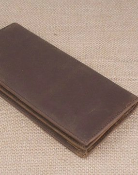 Handmade men leather long wallet Vintage bifold dark brown wallet clutch purse