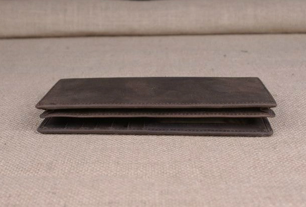 Handmade men leather long wallet Vintage bifold dark brown wallet clutch purse