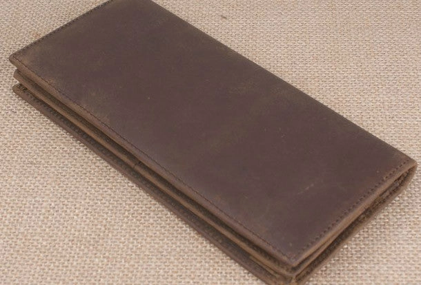 Handmade men leather long wallet Vintage bifold dark brown wallet clutch purse