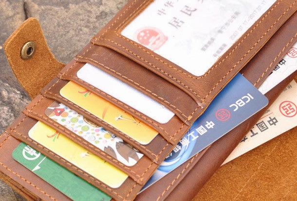 Handmade men leather Vintage brown trifold wallet men long wallet purse clutch