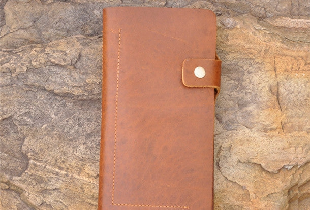 Handmade men leather Vintage brown trifold wallet men long wallet purse clutch