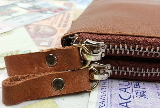 Handmade men leather Vintage brown zip wallet men long wallet purse clutch