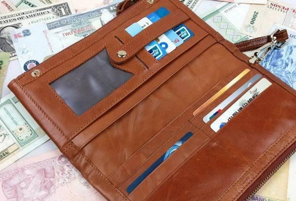 Handmade men leather Vintage brown zip wallet men long wallet purse clutch