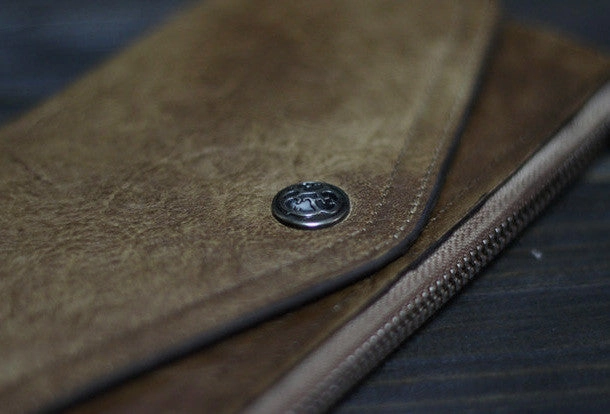 Handmade Men long leather wallet clutch men envelop vintage gray brown wallet for him