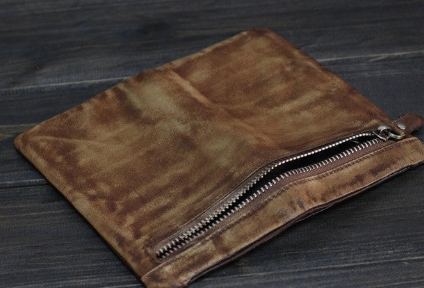 Handmade Men long leather wallet clutch men vintage gray brown wallet for him