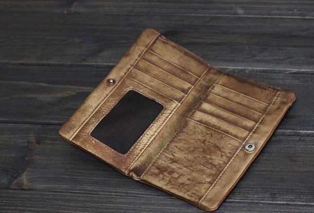 Handmade Men long leather wallet clutch men vintage gray brown wallet for him