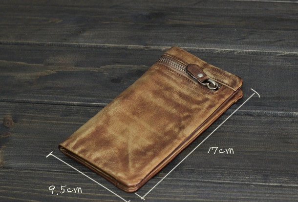 Handmade Men long leather wallet clutch men vintage gray brown wallet for him