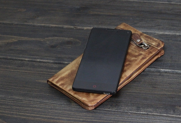 Handmade Men long leather wallet clutch men vintage gray brown wallet for him