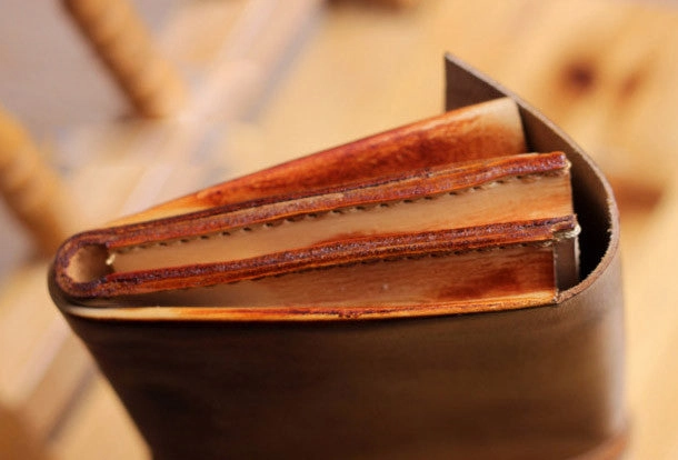 Handmade men vintage rustic simple envelope Stitched leather long wallet Clutch for men