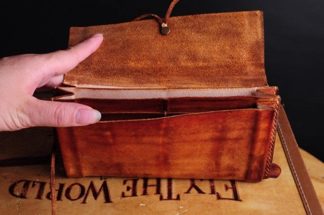 Handmade men vintage rustic simple envelope Stitched leather long wallet Clutch for men