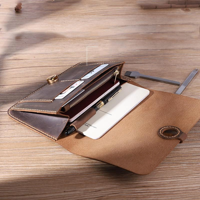 Handmade Mens Clutch Travel Wallets Personalized Coffee Leather Passport Wallets for Men