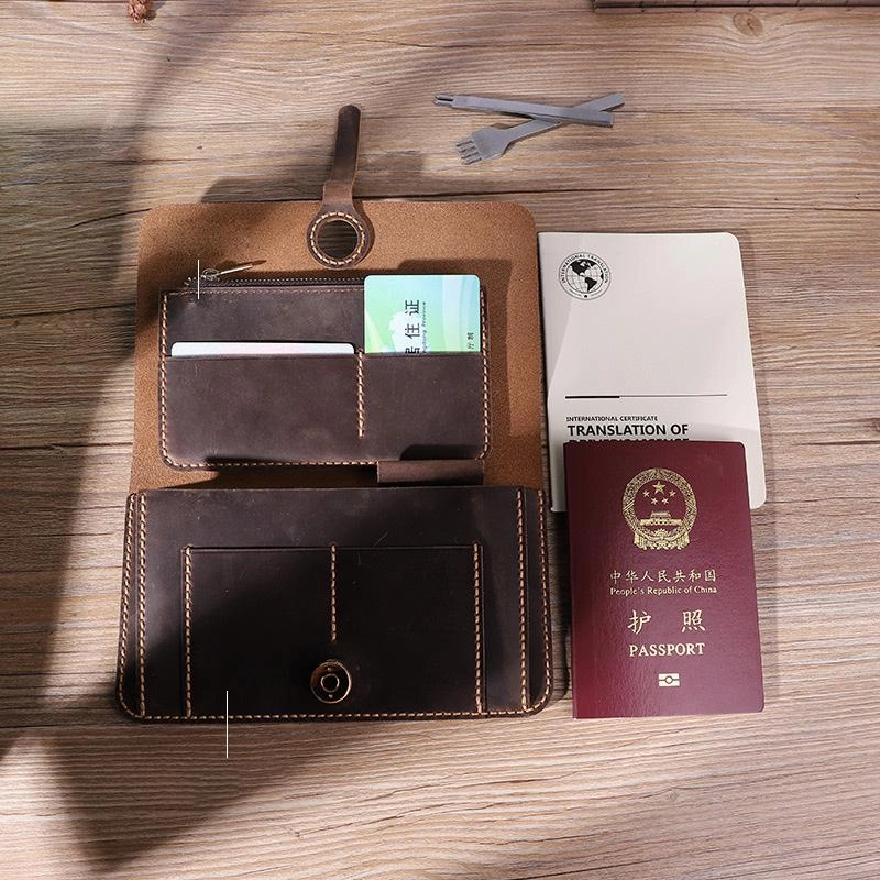 Handmade Mens Clutch Travel Wallets Personalized Coffee Leather Passport Wallets for Men