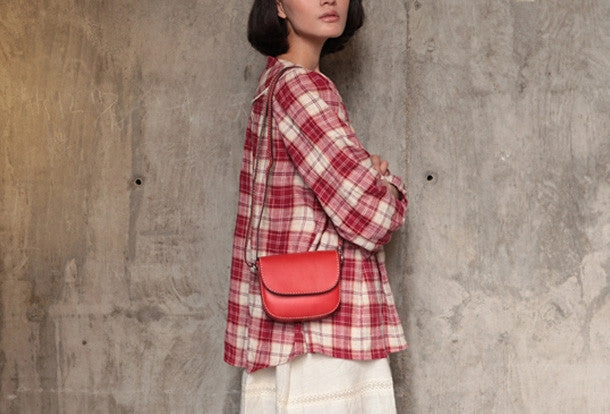 Handmade red cute leather minimalist crossbody bag Shoulder Bag for girl women