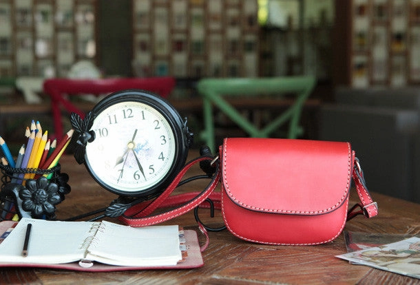Handmade red cute leather minimalist crossbody bag Shoulder Bag for girl women