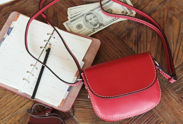 Handmade red cute leather minimalist crossbody bag Shoulder Bag for girl women